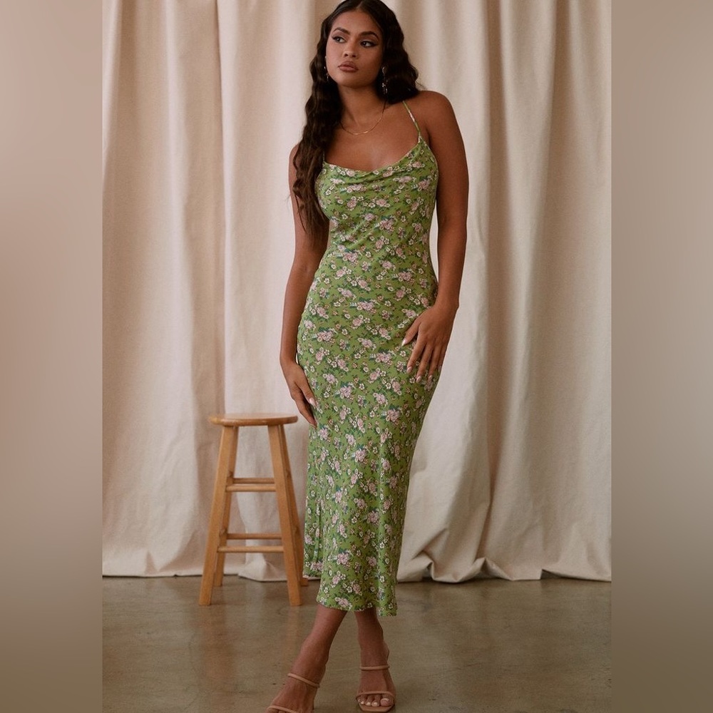 Miss Lola Green Midi Cowl Neck Dress Small